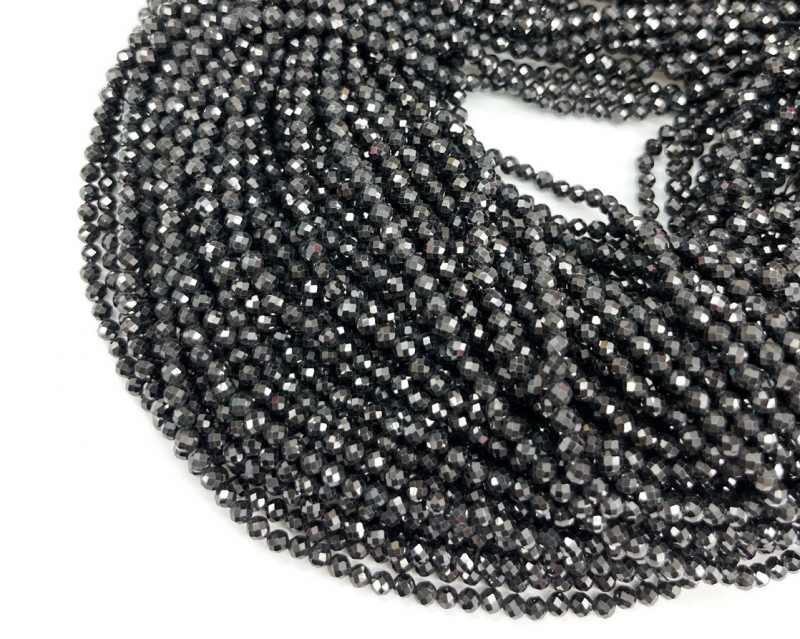 Бусины Циркон натуральный ювелирной огранки размер 3мм цвет черный Черный